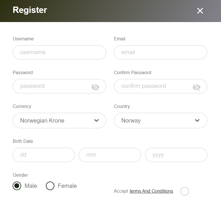 Registrer konto thor casino