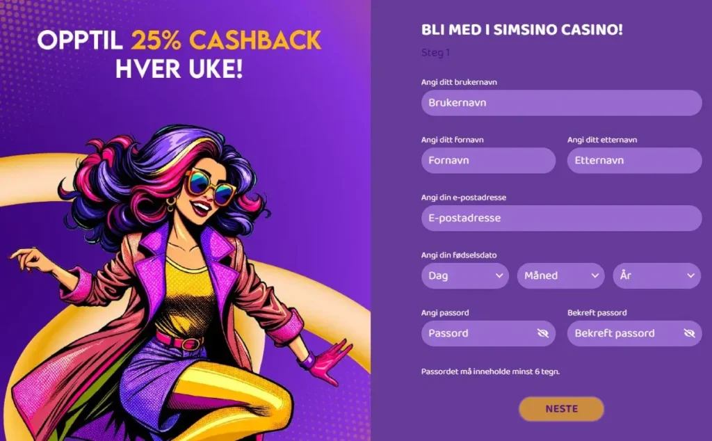 opprett konto simsino