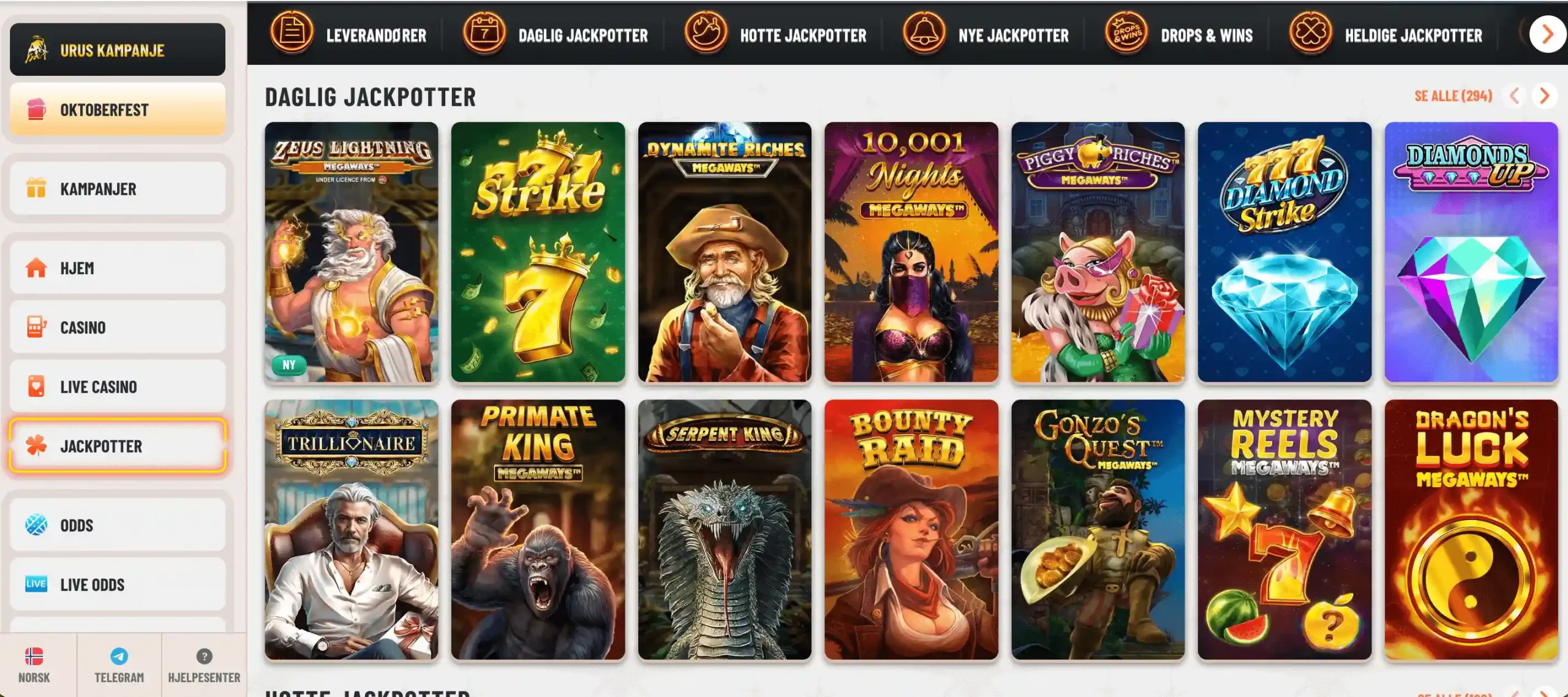 Wyns jackpot lobby desktop