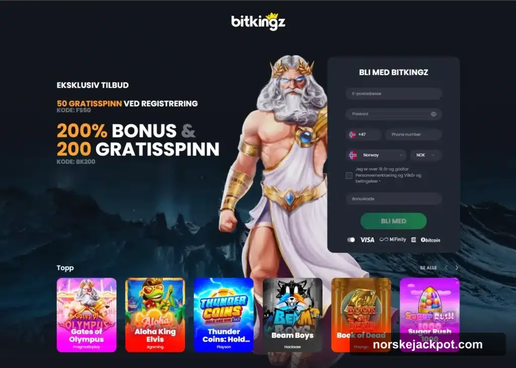 BitKingz Casino forside hos NorskeJackpot