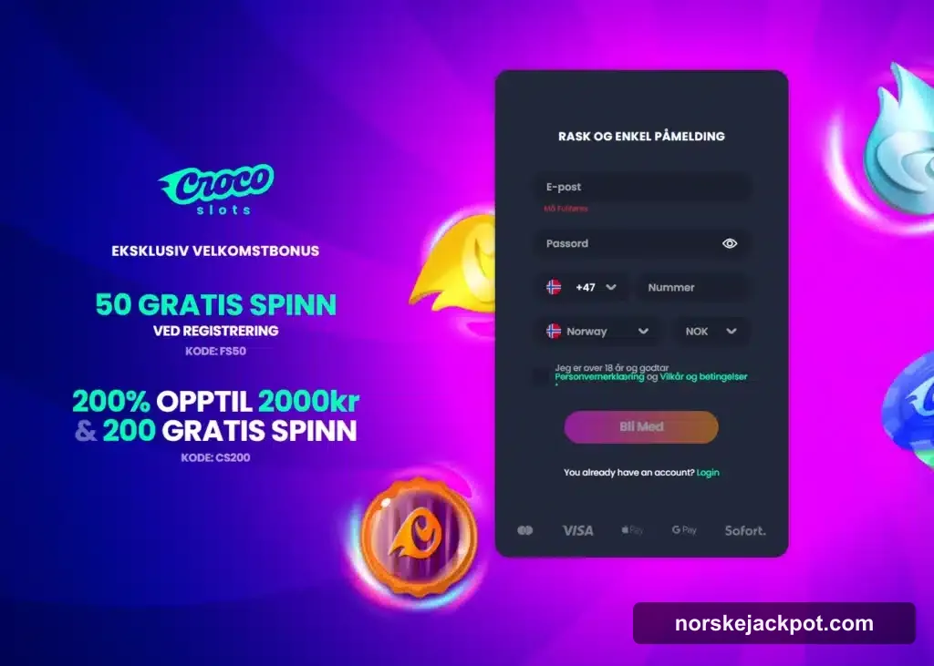 Crocoslots Casino forside hos NorskeJackpot