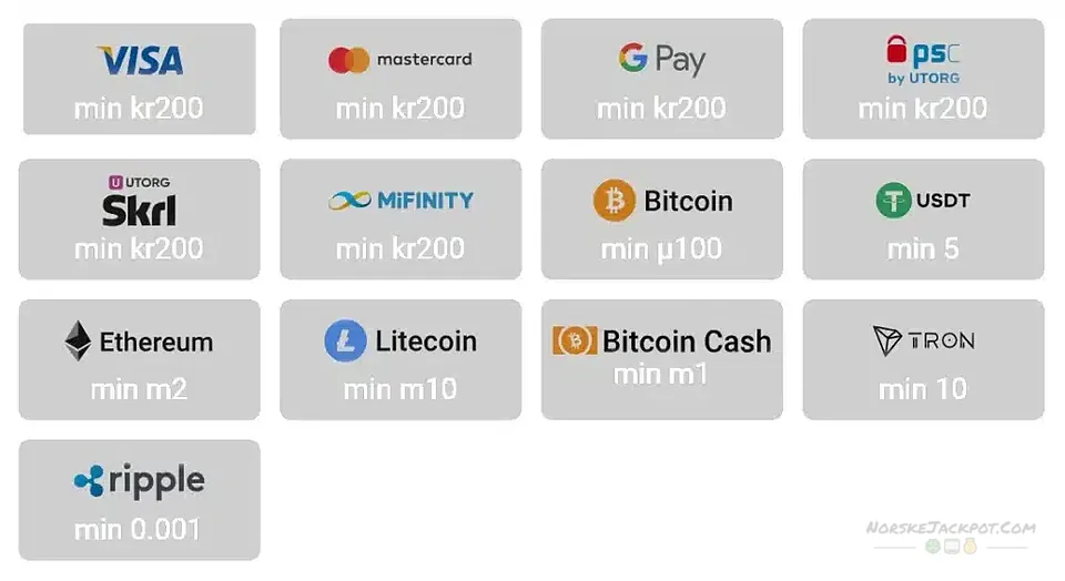 Playmojo betalingsmetoder for innskudd