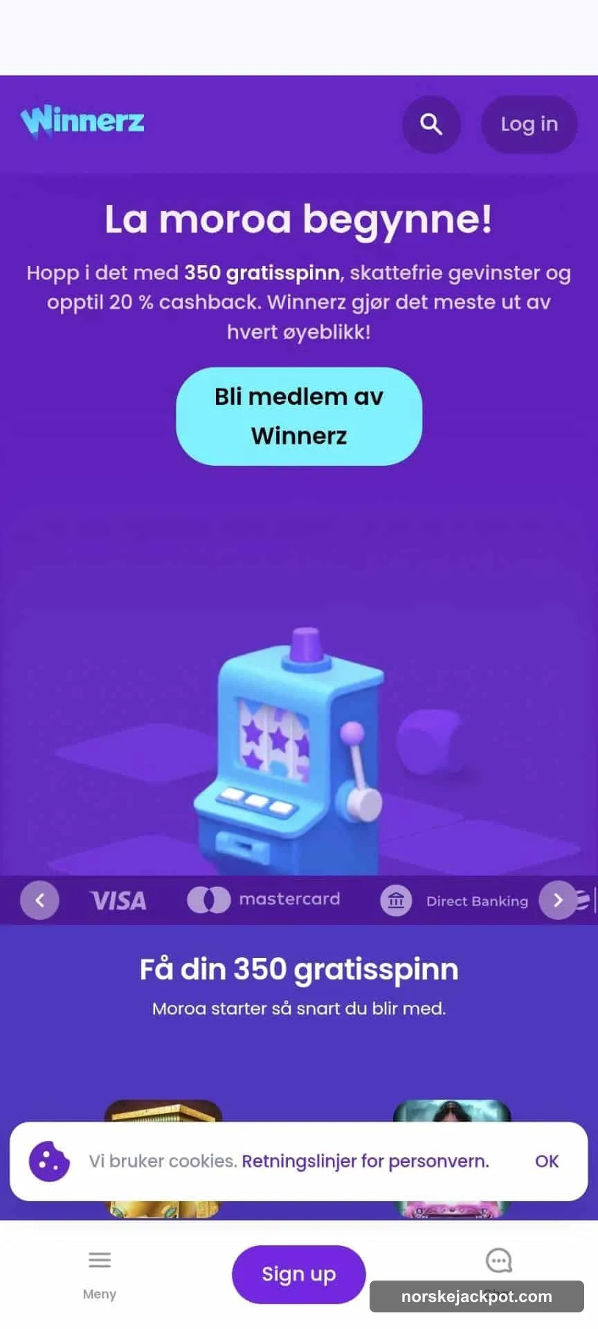 Winnerz forside hos NorskeJackpot