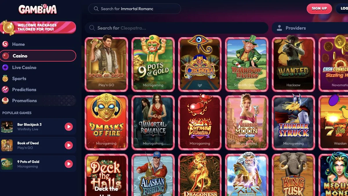 Gambiva spillobby og slotkategorier