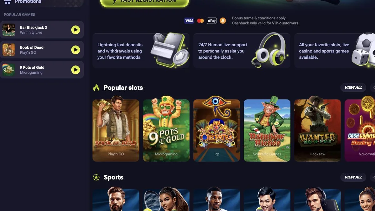 TenoBet forside i NorskeJackpot-testen